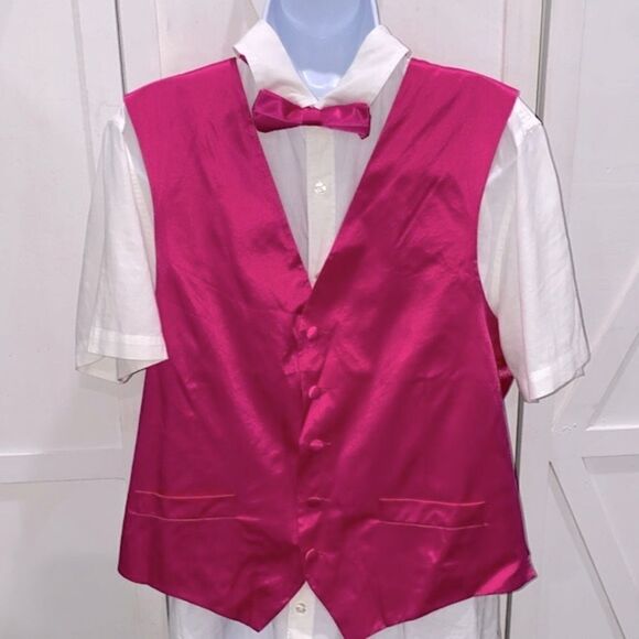 Biagio Collection Pink Vest Bow Tie And Handkerchief 100% Silk Size Medium - Picture 4 of 9